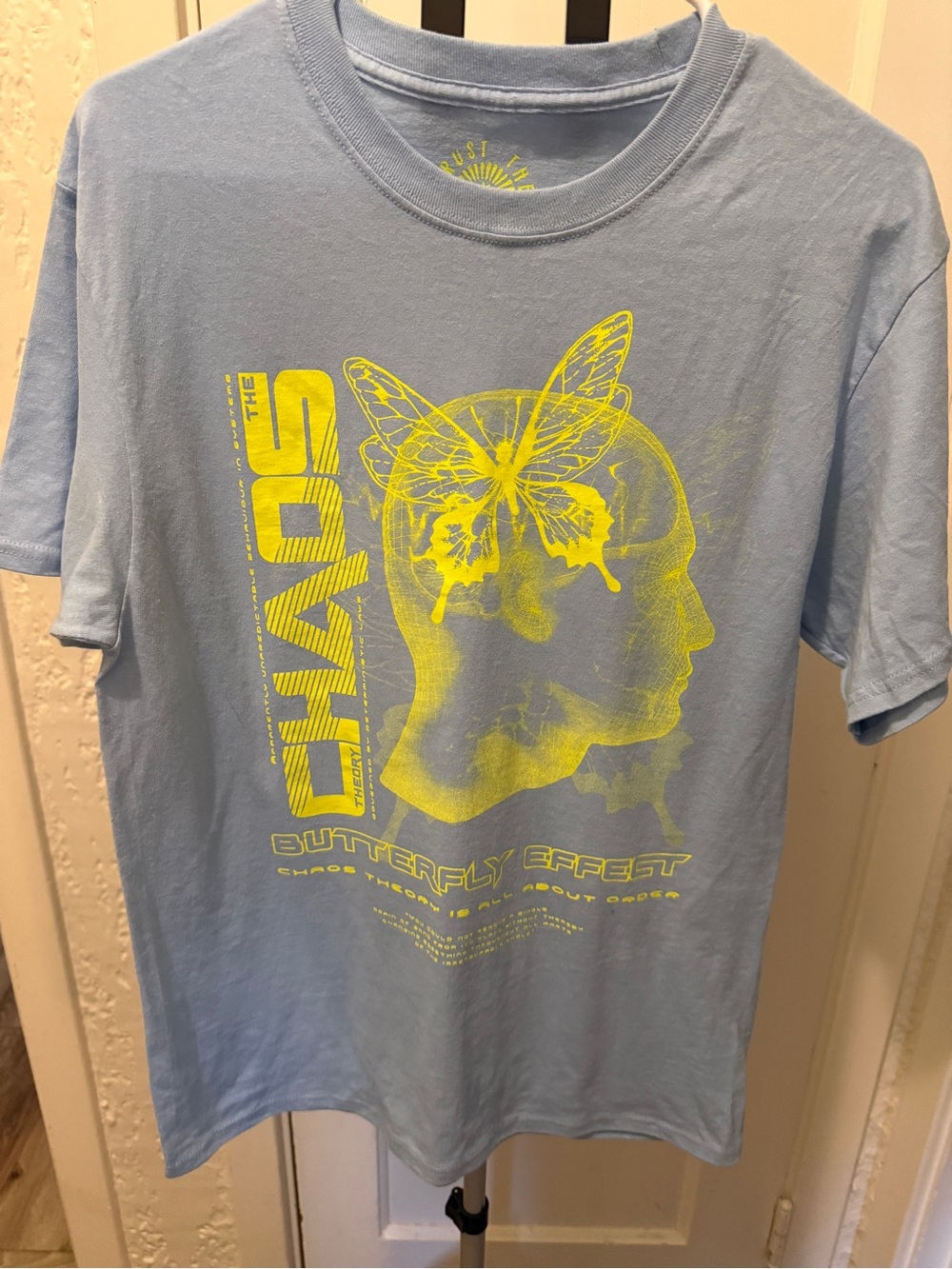 trust the universe ligh Blue Graphic T-Shirt with Yellow Print -